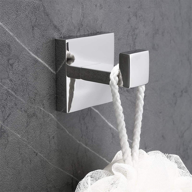 Nolimas Towel Hook Stainless Steel Bathroom Rustproof Clothes Towel Coat Hook Wall Mounted Square Toilet Kitchen, Heavy Duty Door Hanger, 2 Pack, Chrome Polished - Image 3